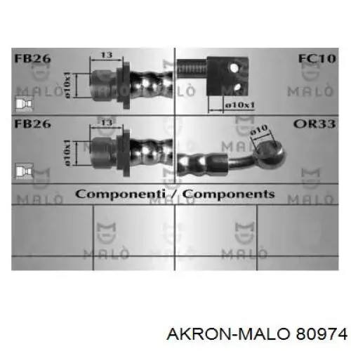 Шланг тормозной задний левый 80974 Akron Malo