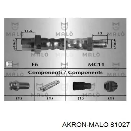 Шланг тормозной передний 81027 Akron Malo