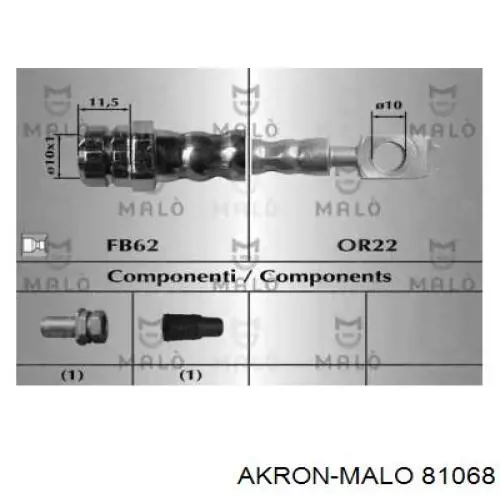 Шланг тормозной передний 81068 Akron Malo