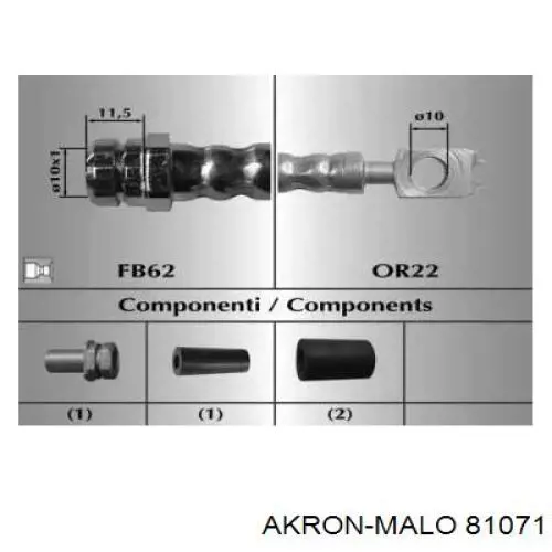 Шланг тормозной передний 81071 Akron Malo