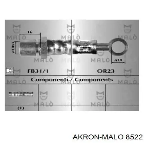 Шланг тормозной передний 8522 Akron Malo