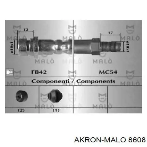 Шланг тормозной передний 8608 Akron Malo