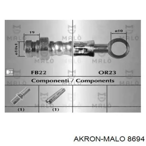 Шланг тормозной передний 8694 Akron Malo