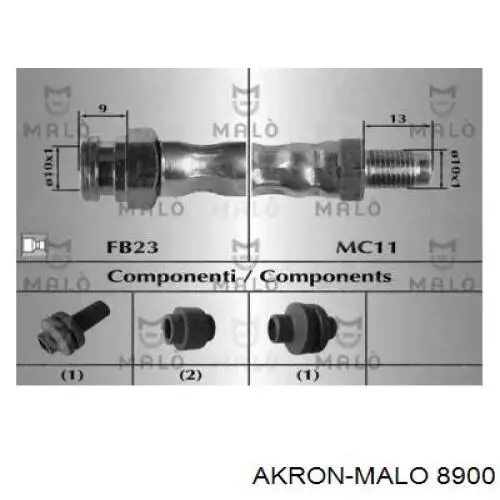 Шланг тормозной передний 8900 Akron Malo