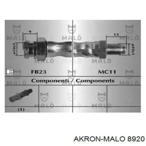 Шланг тормозной передний 8920 Akron Malo