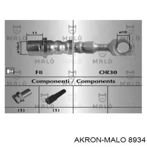 Шланг тормозной передний 8934 Akron Malo