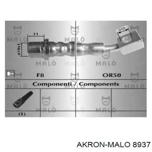 Шланг тормозной передний 8937 Akron Malo