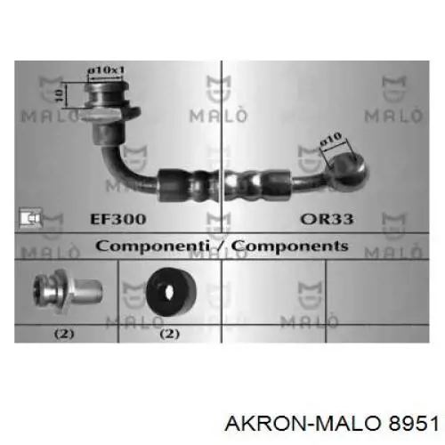 Шланг тормозной передний левый 8951 Akron Malo