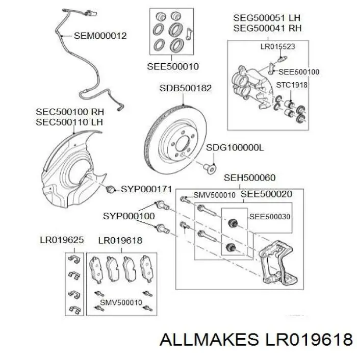 Передние тормозные колодки LR019618 Allmakes