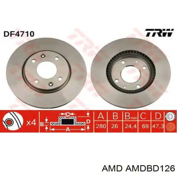 Передние тормозные диски AMDBD126 AMD