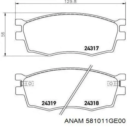 Передние тормозные колодки 581011GE00 Anam