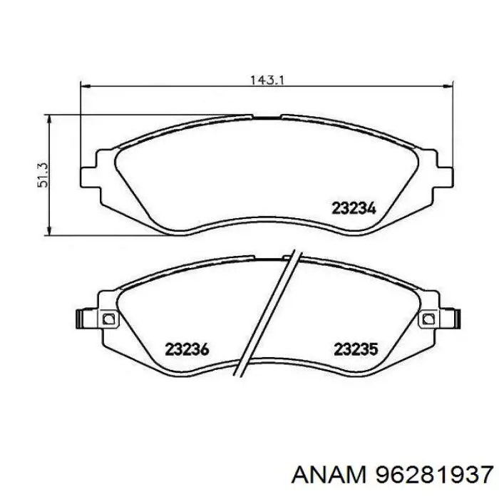 Передние тормозные колодки 96281937 Anam