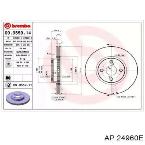 Передние тормозные диски 24960E AP