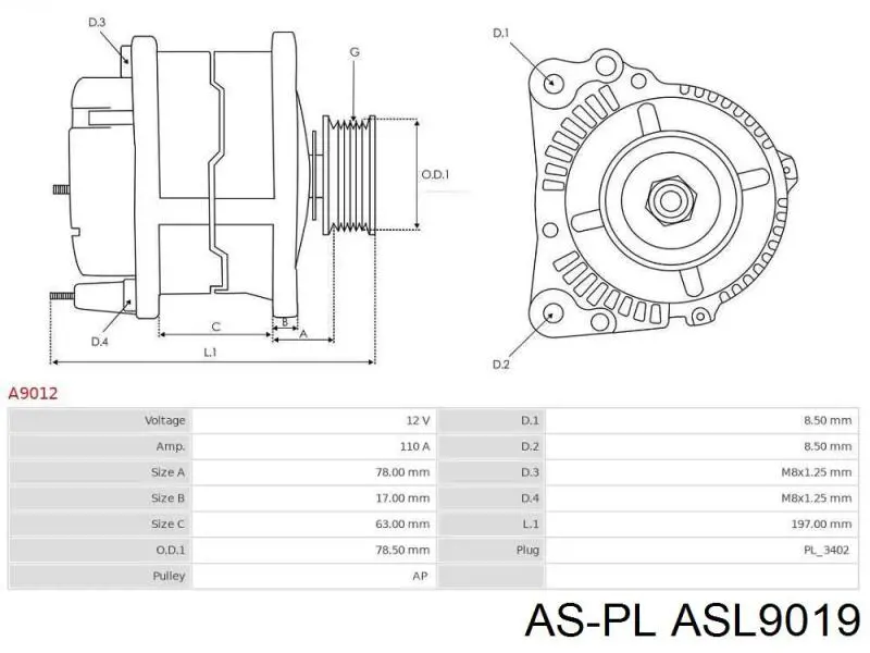 Коллектор ротора генератора ASL9019 As-pl