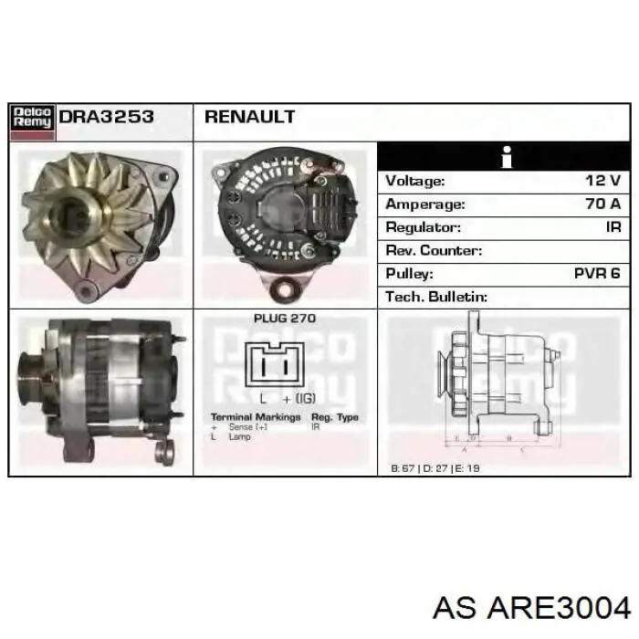 Реле зарядки генератора AS/Auto Storm ARE3004 цена, от 6.63 USD