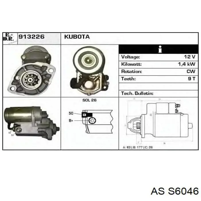 Стартер AS/Auto Storm S6046 цена, от 155.39 USD