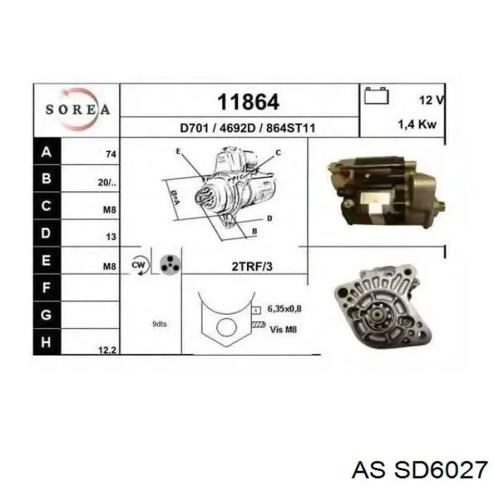 SD6027 AS/Auto Storm Привод стартера