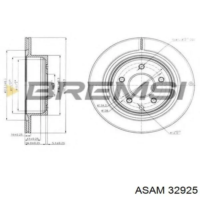 Диск гальмівний задній 32925 Asam