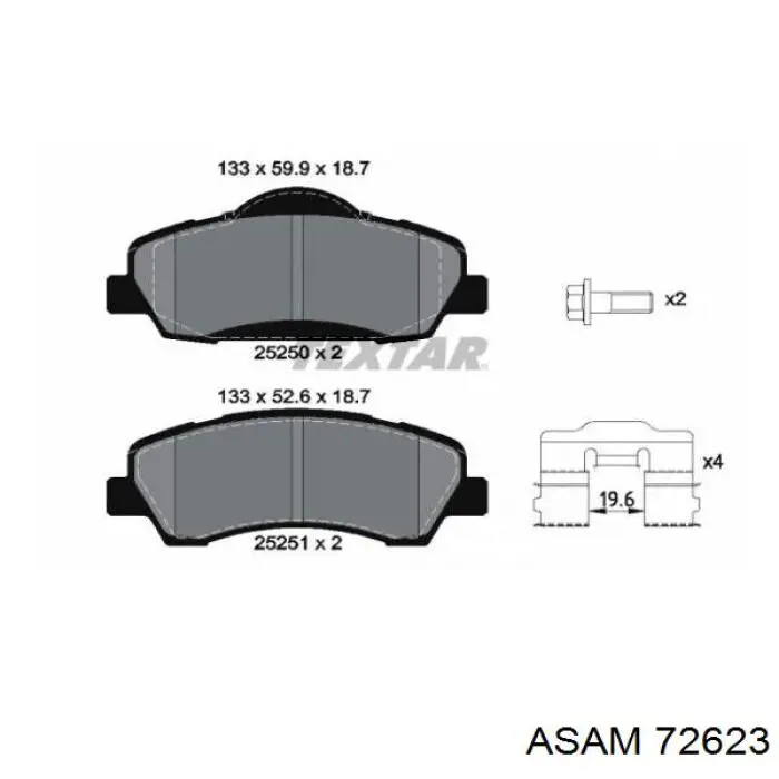 Передние тормозные колодки 72623 Asam