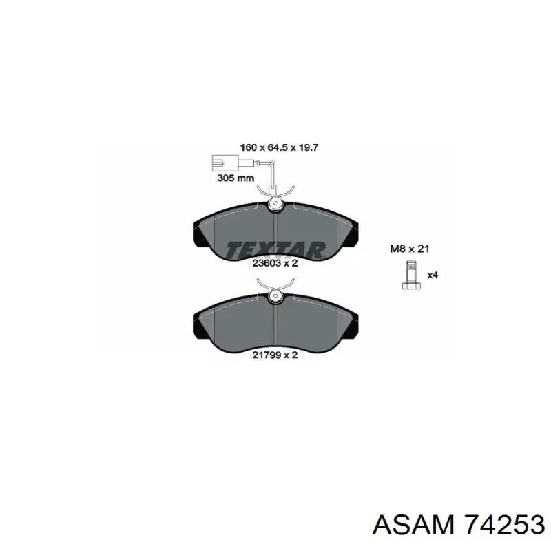 Передние тормозные колодки 74253 Asam