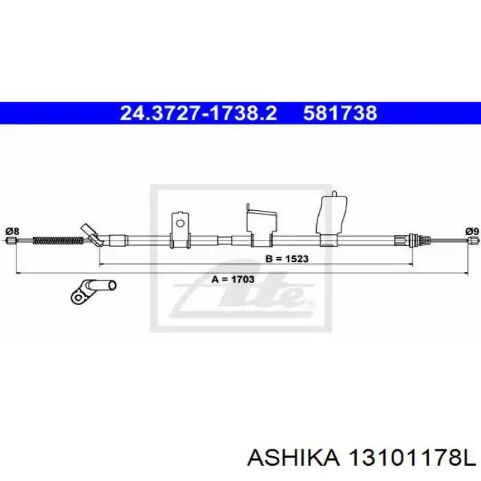 Трос ручного тормоза задний Ashika 13101178L цена, от 23.03 USD