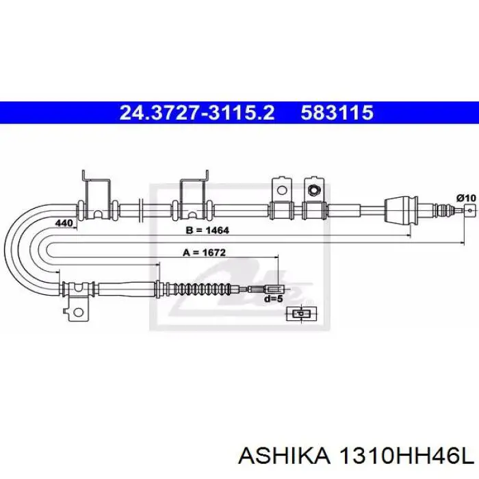 Трос ручника задний Ashika 1310HH46L