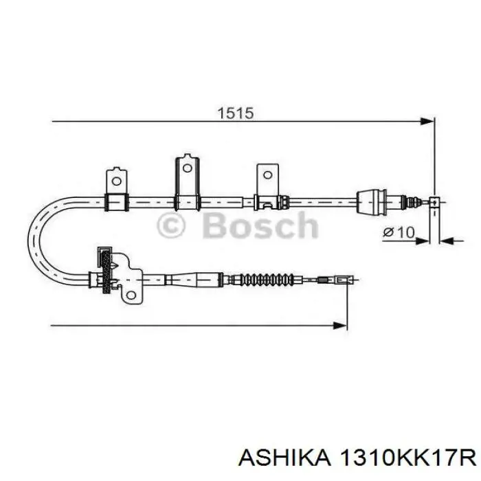 131-0K-K17R Ashika трос ручного тормоза задний правый