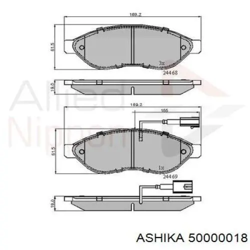 Передние тормозные колодки 50000018 Ashika