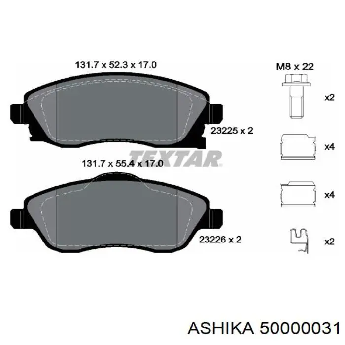 Передние тормозные колодки 50000031 Ashika