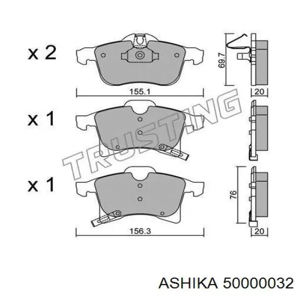 Передние тормозные колодки 50000032 Ashika