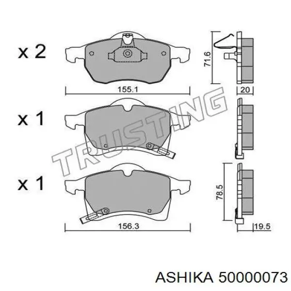 Передние тормозные колодки 50000073 Ashika