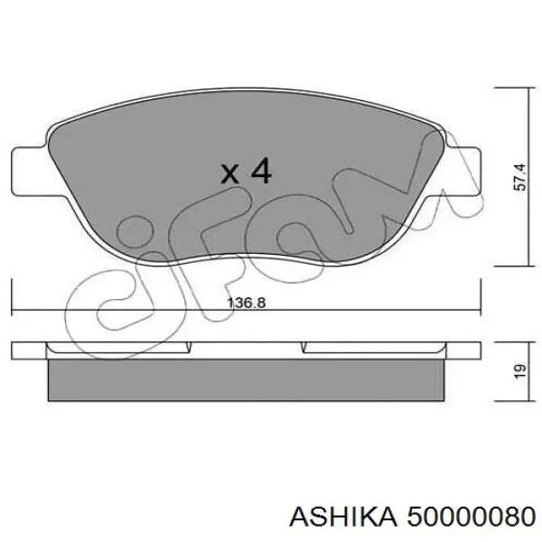 Передние тормозные колодки 50000080 Ashika