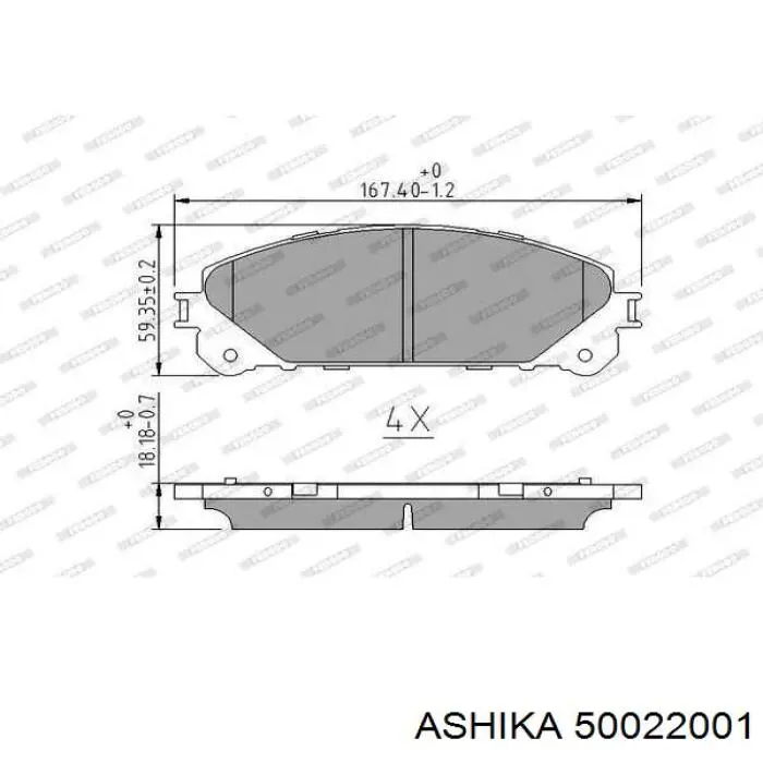 50022001 Ashika колодки тормозные передние дисковые