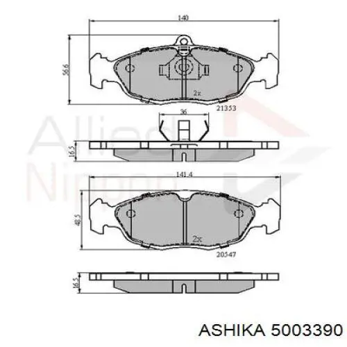 Передние тормозные колодки 5003390 Ashika