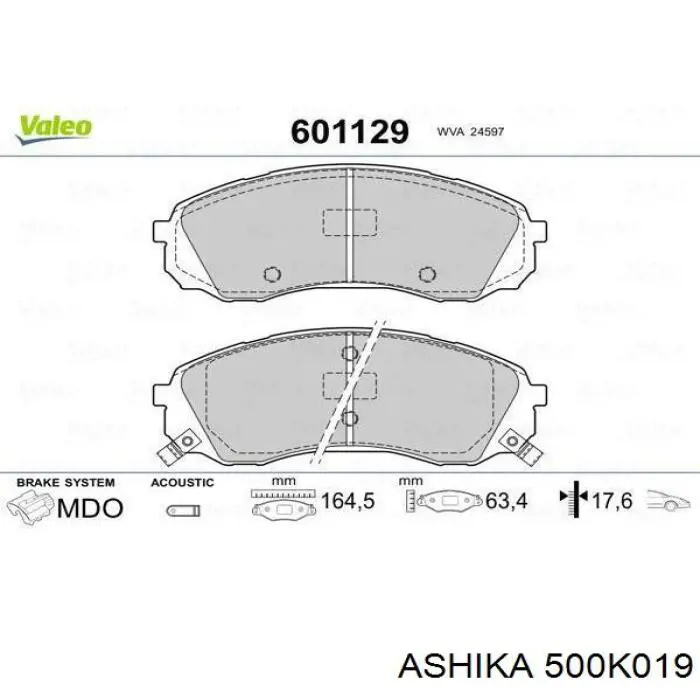 Передние тормозные колодки 500K019 Ashika