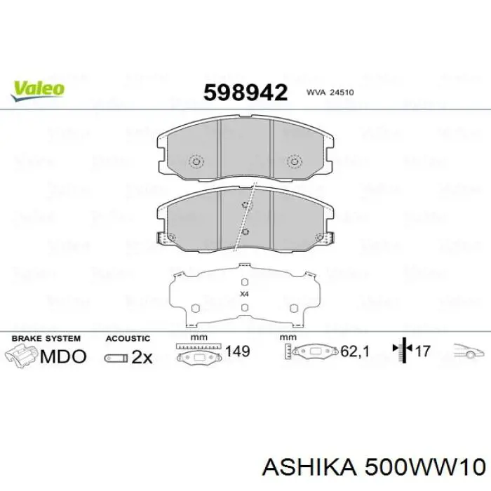 500WW10 Ashika Колодки передние