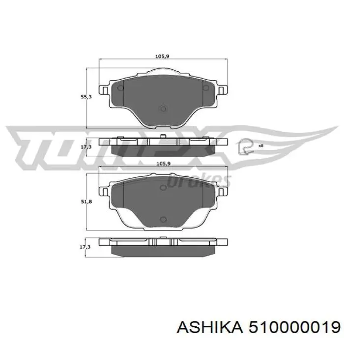 Купить 510000019 Ashika Колодки тормозные задние, дисковые