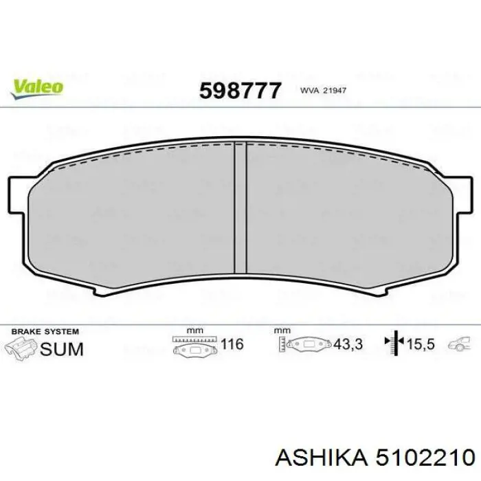 Купить 5102210 Ashika Колодки тормозные задние, дисковые