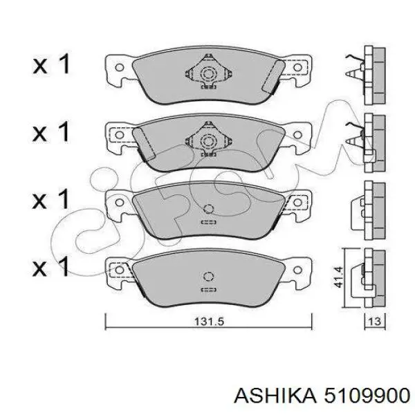 51-09-900 Ashika колодки тормозные задние дисковые