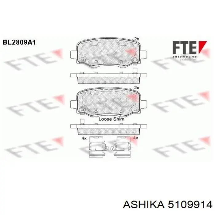 Колодки дисковые  Ashika 5109914 цена, от 22.76 USD