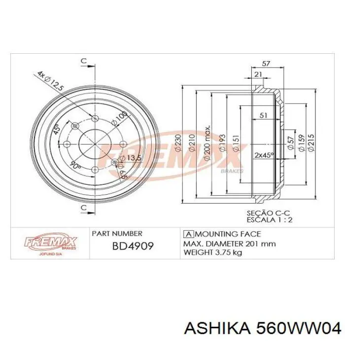 Задний барабан Ashika 560WW04