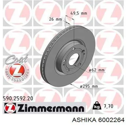 Тормоз дисковый передний Ashika 6002264 цена, от 50.12 USD