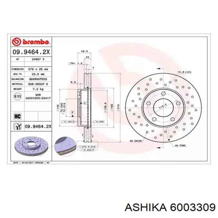 Купить 6003309 Ashika Ротор тормозной