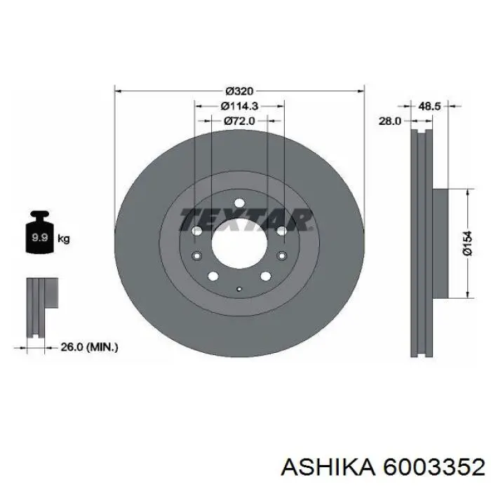 6003352 Ashika диск тормозной передний