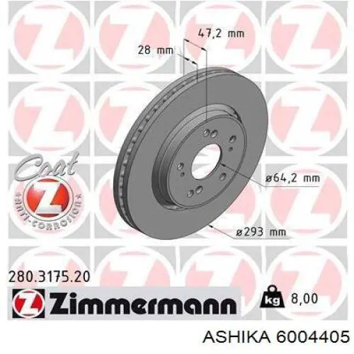 Передние тормозные диски 6004405 Ashika