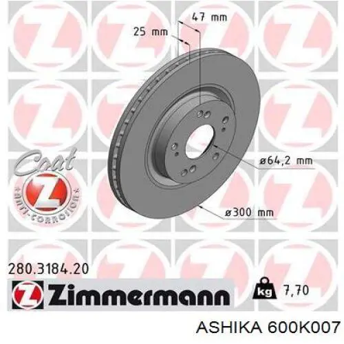 Передние тормозные диски 600K007 Ashika