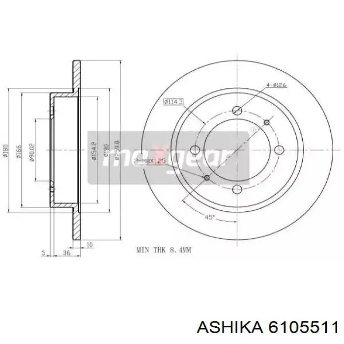 Задний дисковый тормоз Ashika 6105511