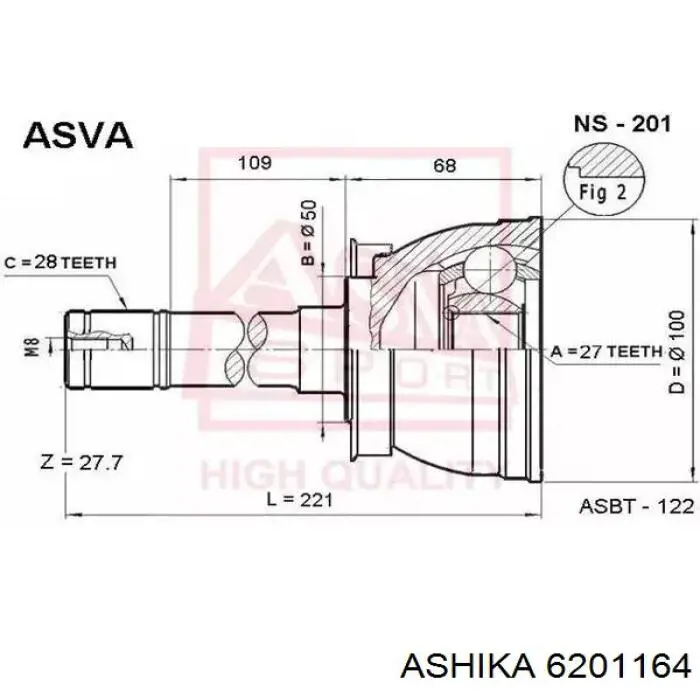 ШРУС наружный передний 6201164 Ashika