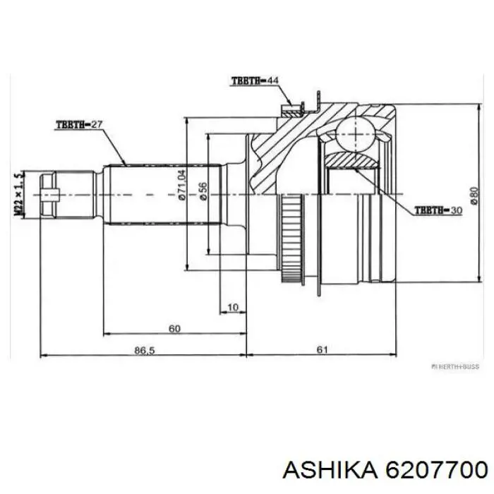 ШРУС наружный передний 6207700 Ashika