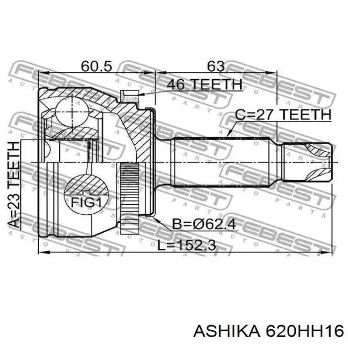 ШРУС наружный передний 620HH16 Ashika